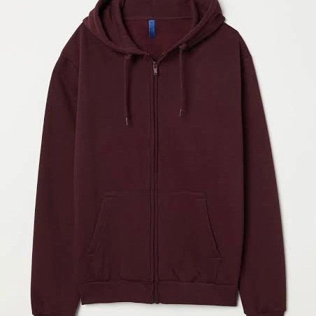 Hoodie Jaket Pria Wanita H&M ZipperHoodie Basic Polos Fulltag - maroon, M
