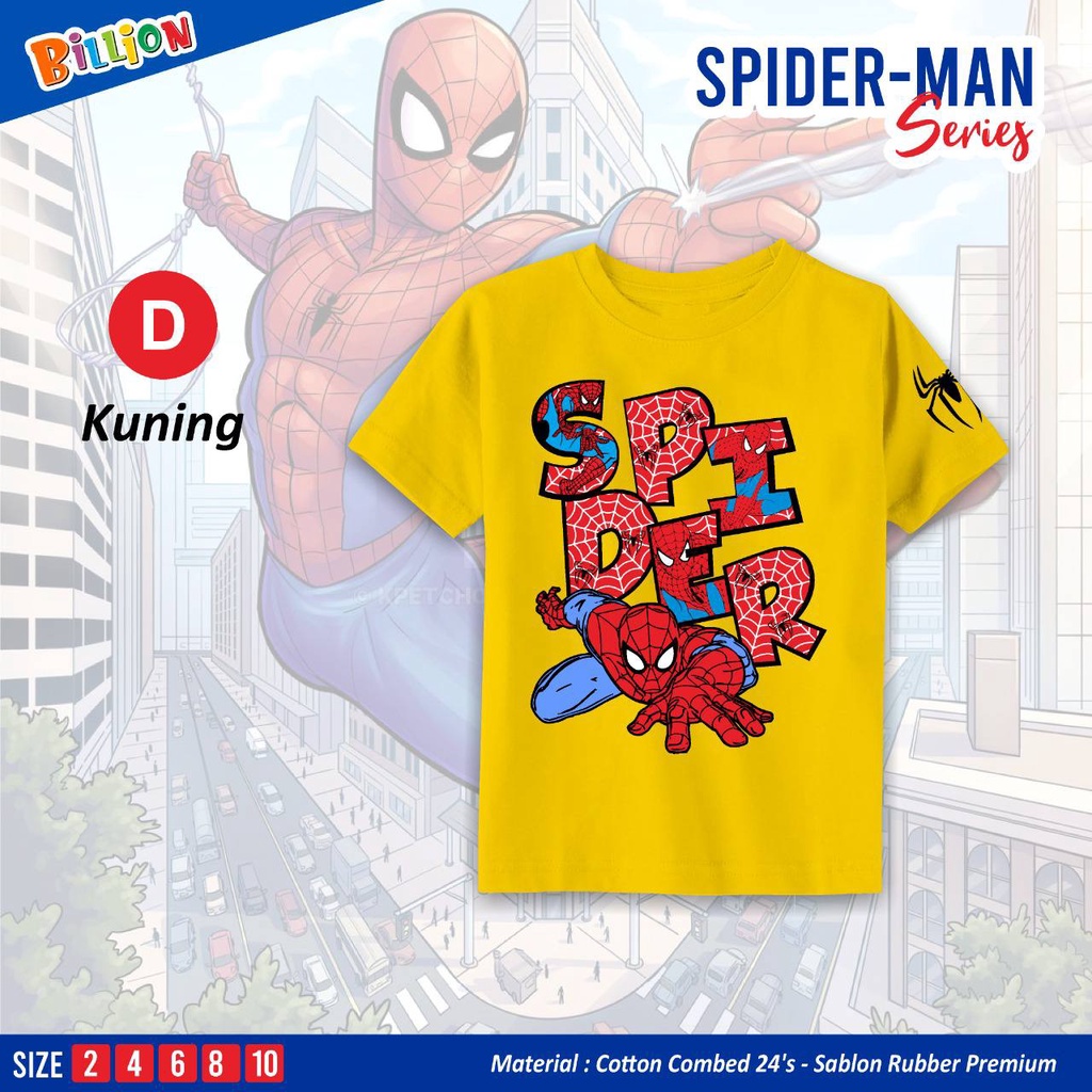 Kaos anak cowok Tshirt spiderman series by Billion