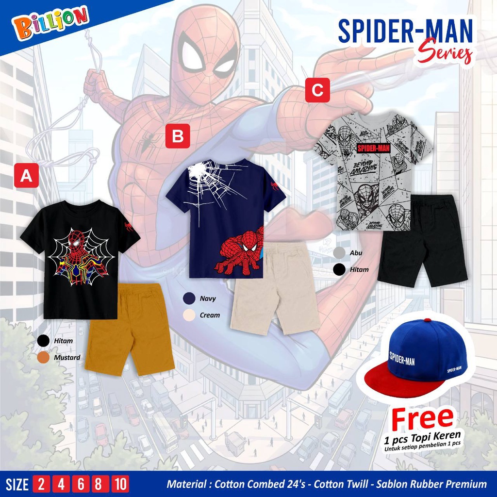 Setelan Short Pant Spideman series by Billion