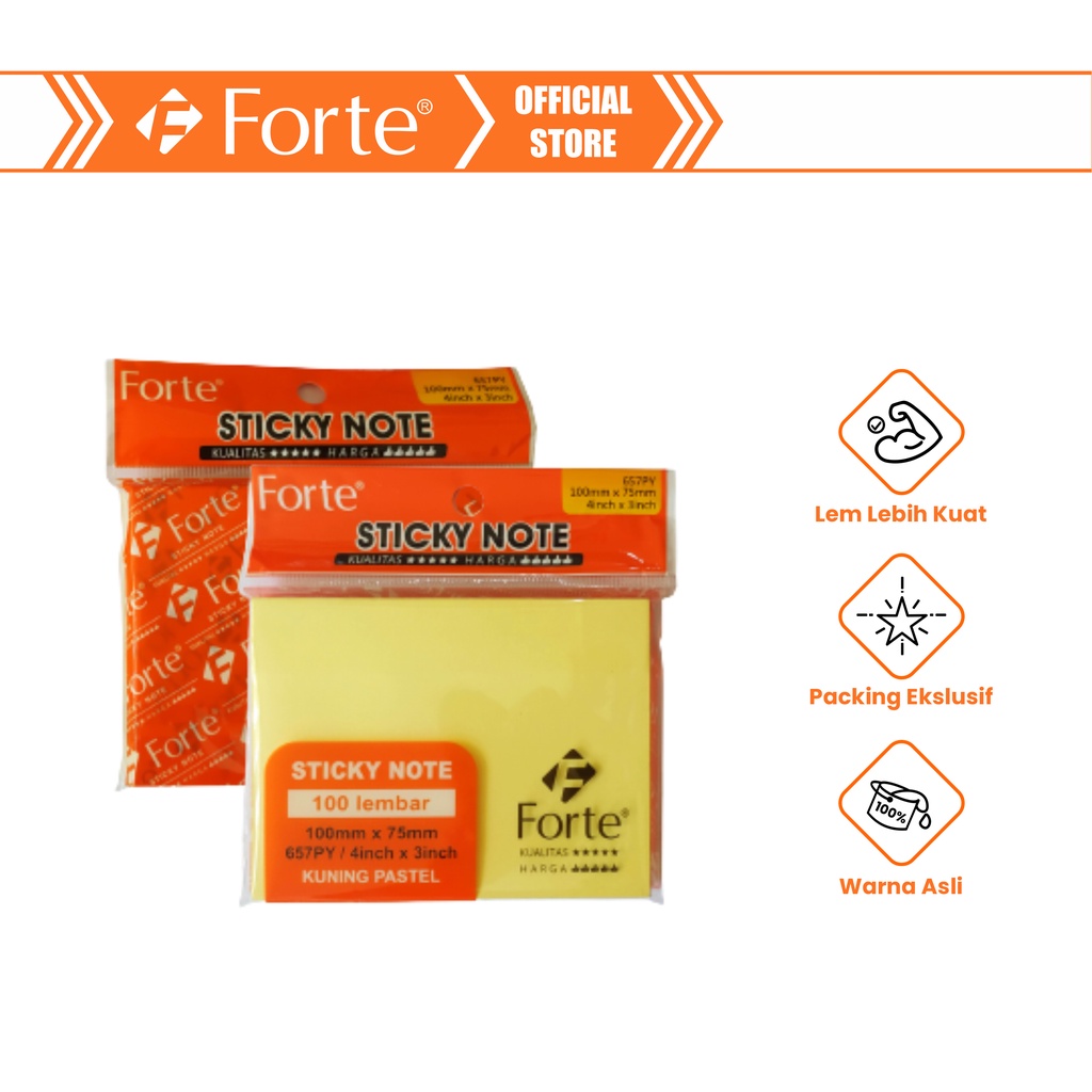 

[Forte] Sticky Note Memo Tempel 657/100x75mm 100lbr - Kuning Pastel