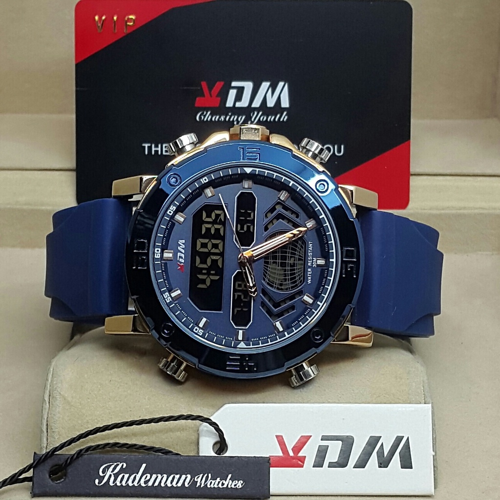 [COD] Jam Tangan Pria Kademan Original Strap Karet Rubber Double Time Analog Digital Water Resistant