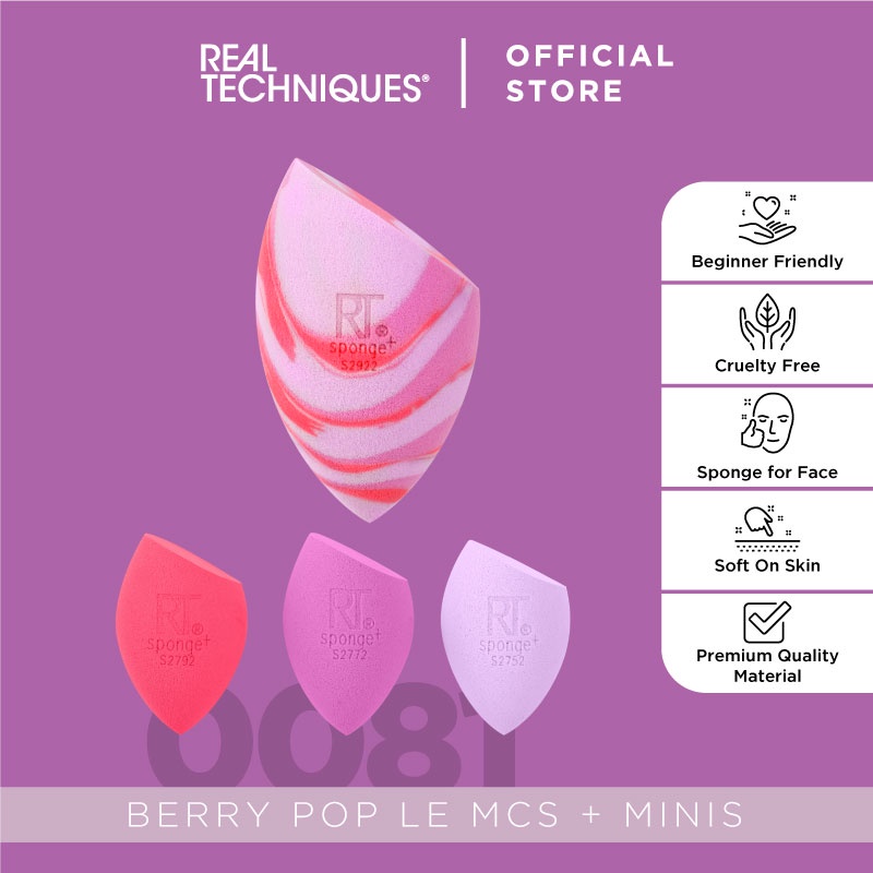 Real Techniques 10008100 Berry Pop LE MCS + Minis Makeup Sponge | Spons Make Up Puff Beauty Blender 
