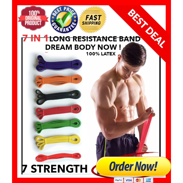 Long Resistance Band 7 IN 1 SET | Latex | Karet Fitness & Gym PREMIUM