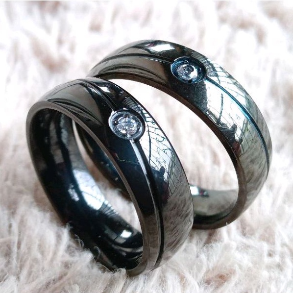 Cincin Tunangan Couple Hitam Titanium Asli Perhiasan Anti Karat
