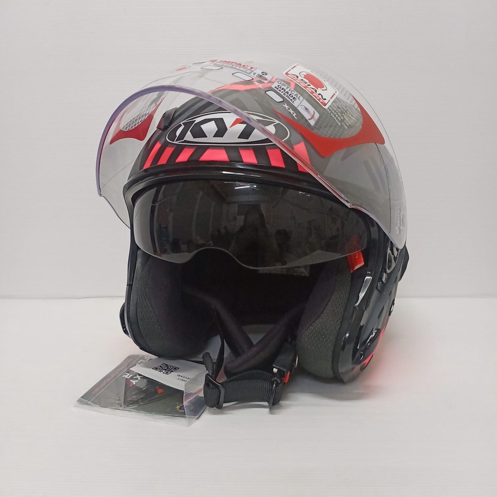 HELM KYT GALAXY FLAT R NEON MATT GORILA GREY FUXIA FLUO DOUBLE VISOR HELM HALF FACE