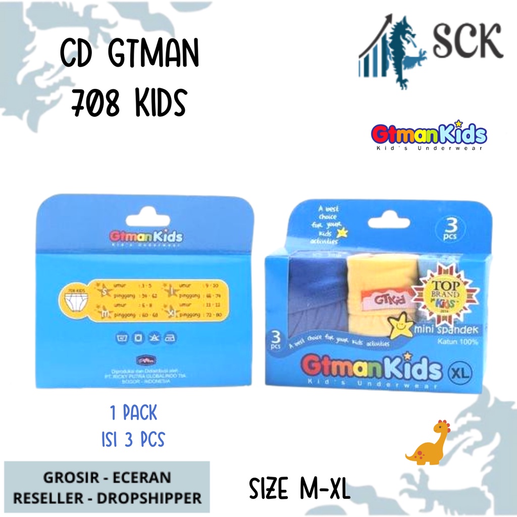 [ISI 3] CD Anak GTMAN 708 Kids / Celana Dalam Anak GT-Man Katun Mini Briefs S-XL - sckmenwear GROSIR