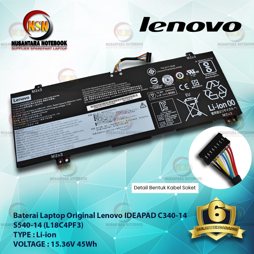 Baterai Laptop Original Lenovo Ideapad C340-14 L18C4PF3 15.36V 45Wh