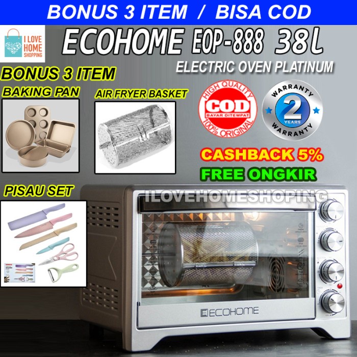 Oven Ecohome Oven Electric Platinum 38 Liter Low Watt Eop 888 Oven Listrik