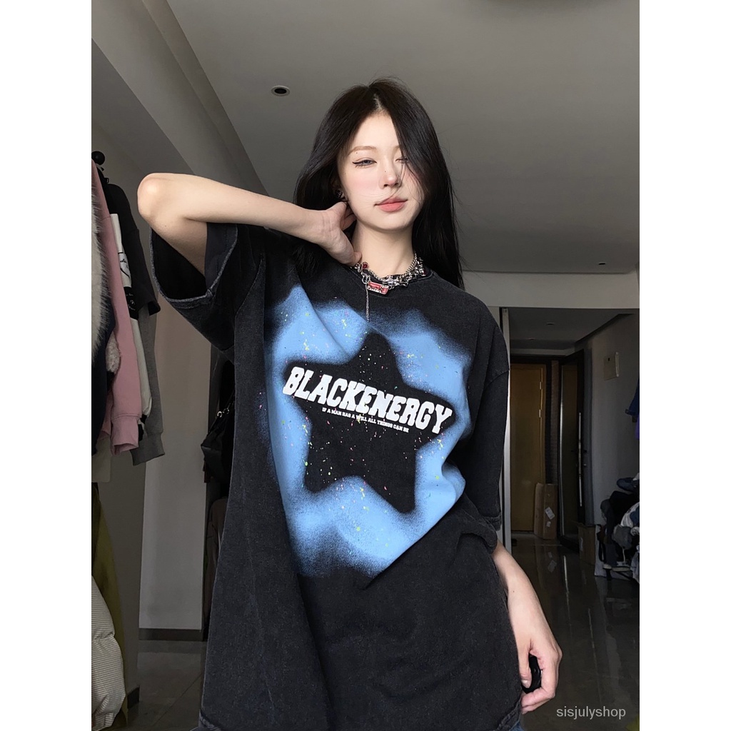 [✅BISA COD] #Sisjuly# Kaos Y2k wanita / atasan grafiti bintang baru Amerika / kaos lengan pendek uku