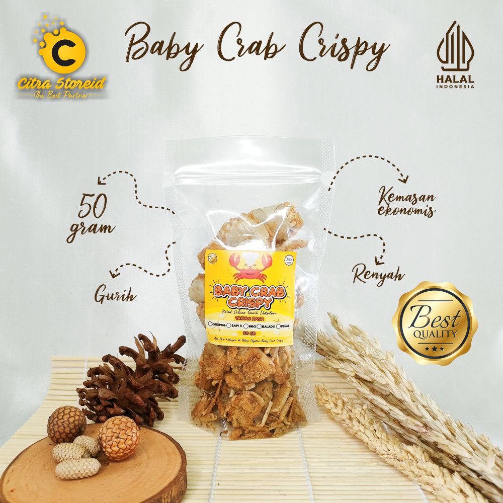 

CEMILAN HOMEMADE BABY CRAB CRISPY 50GR MURAH KEKINIAN VIRAL TERLARIS ENAK SEHAT MAKANAN RINGAN HALAL TANPA MINYAK TANPA CAPIT