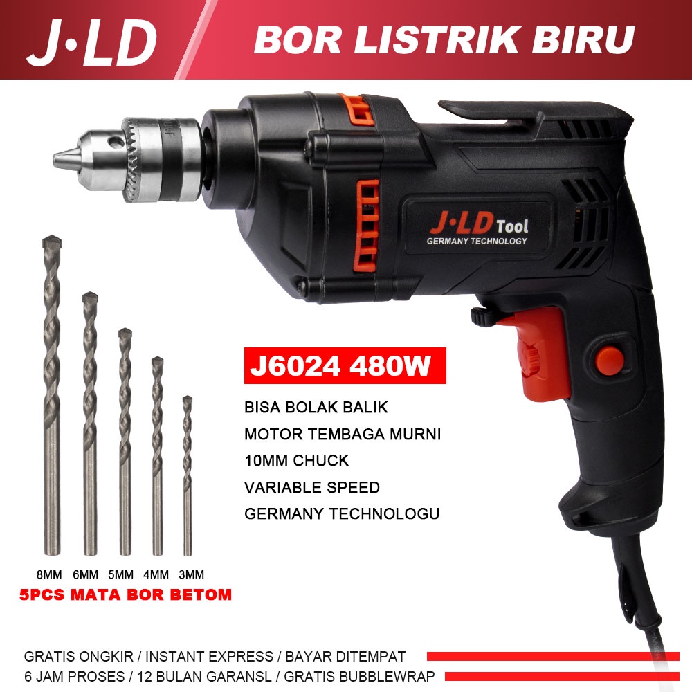 JLD mesin bor listrik murah 10mm bor beton 480W bor tangan listrik Motor tembaga murni bor kayu bor 