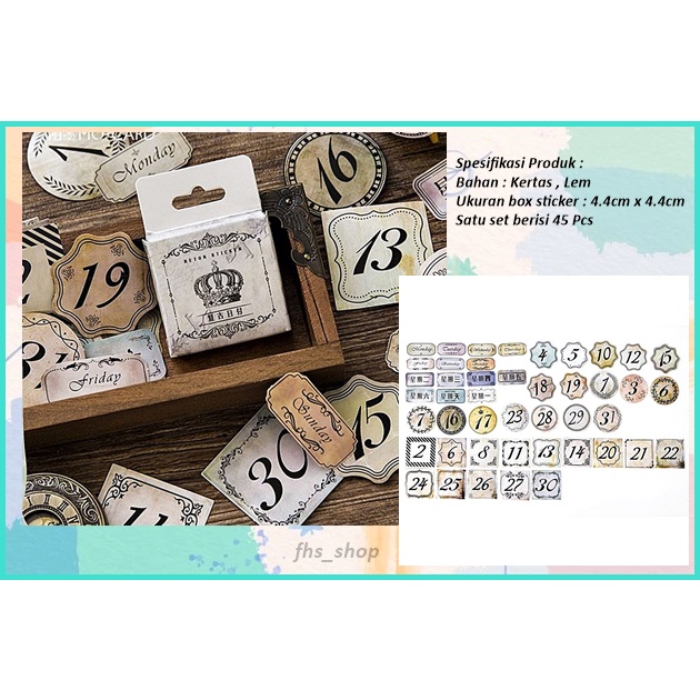 45Pc Stiker Aesthetic Buku Diary Sticker Aesthetic Scrapbook Sticker Deco Stiker Lucu Vintage Number