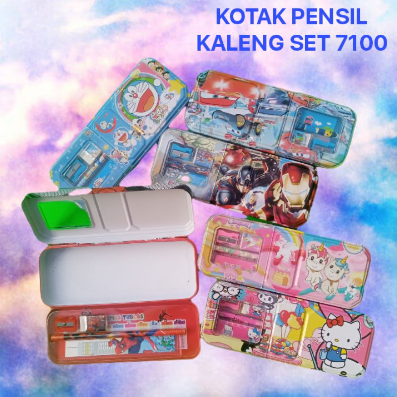 MARKASSHOP66--Kotak Tempat Pensil Anak (Kaleng) Set Dengan Isi Bagus Murah (cc-7100)