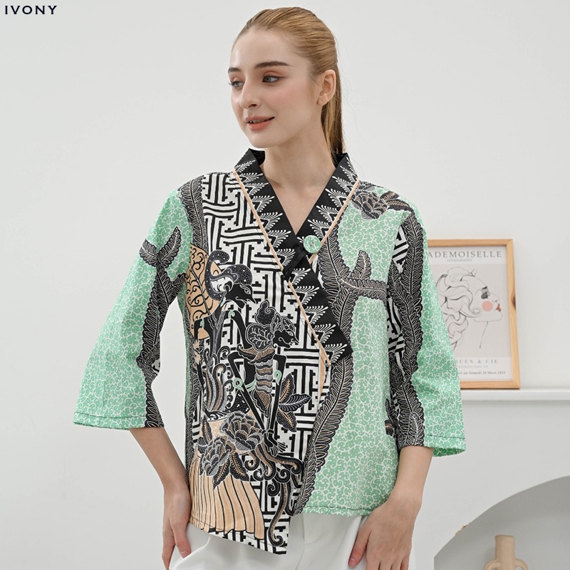 Evercloth Ivony Blouse Wanita Atasan Wanita Blouse Batik Wanita Lengan Panjang