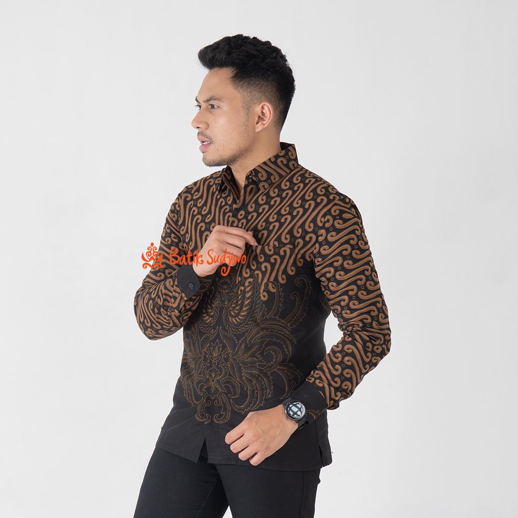 SUDJIWOBATIK 1153 Hem Kemeja Batik Pria Cowok Laki Laki Lengan Panjang Premium Lapis Furing Solo Laweyan Original