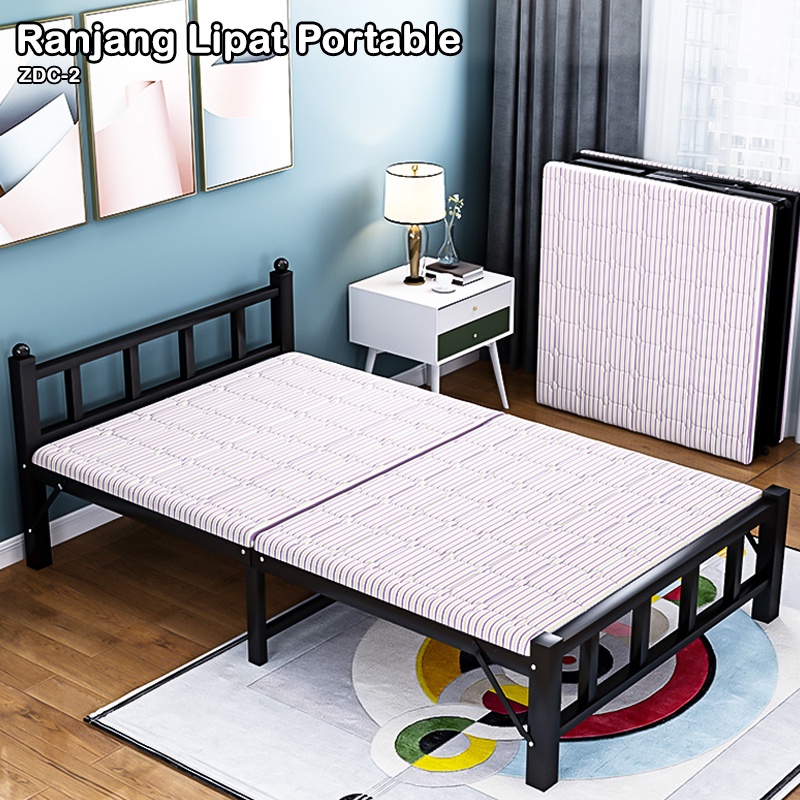 Tempat Tidur Lipat dengan Kasur / Folding Bed Portable / Ranjang Lipat 100 cm &amp; 75 cm ZDC