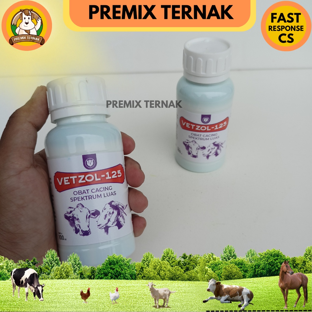 VETZOL 125 100ML - Obat Cacing Hewan Sapi Kambing Domba Babi Ayam - Ampuh