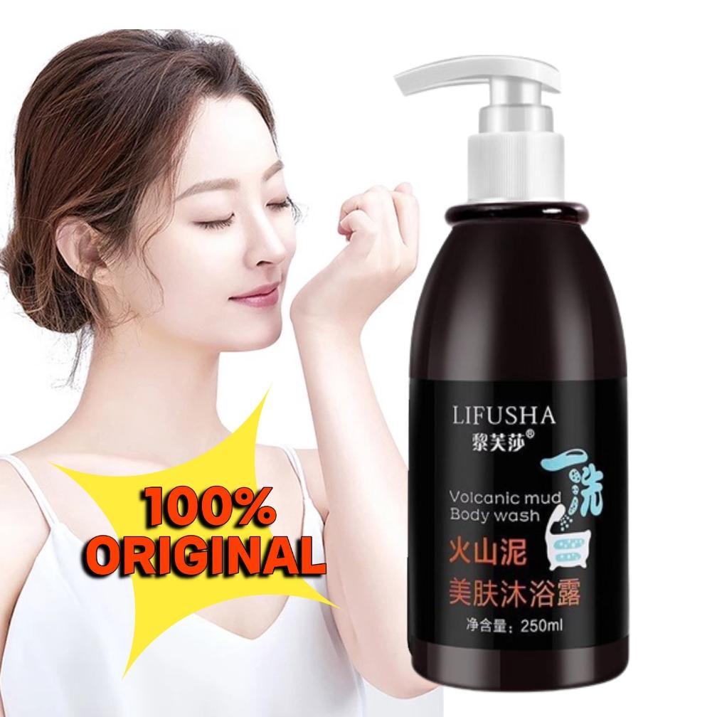 HOT LIFUSHA Sabun Pemutih Badan Lumpur Vulkanik 250ml Whitening Body Wash Volcanic Mud