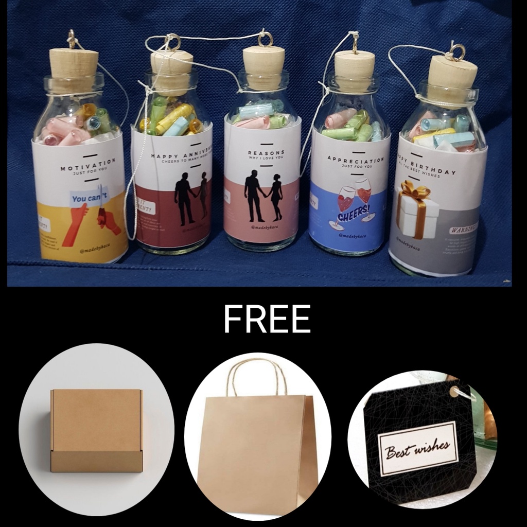 [ SUDAH DI TULIS  ]  Blessing Jar  Kado unik Botol  ucapan  botol kapsul ucapan / botol wish in jar  blessing jar  Kado unik Botol  ucapan  botol kapsul ucapan  + tutup kayu+RING 0 / Message in bottle / wish in bottle /botol surat ( FREE PAPER BAG )