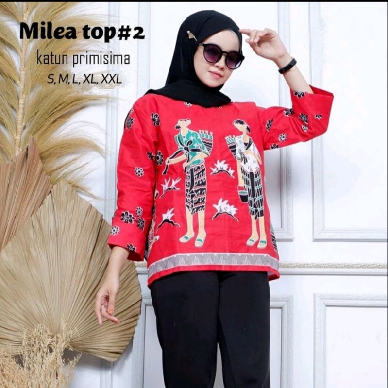 Blouse batik wanita kekinian modern korean style jumbo lengan panjang motif mbok jamu