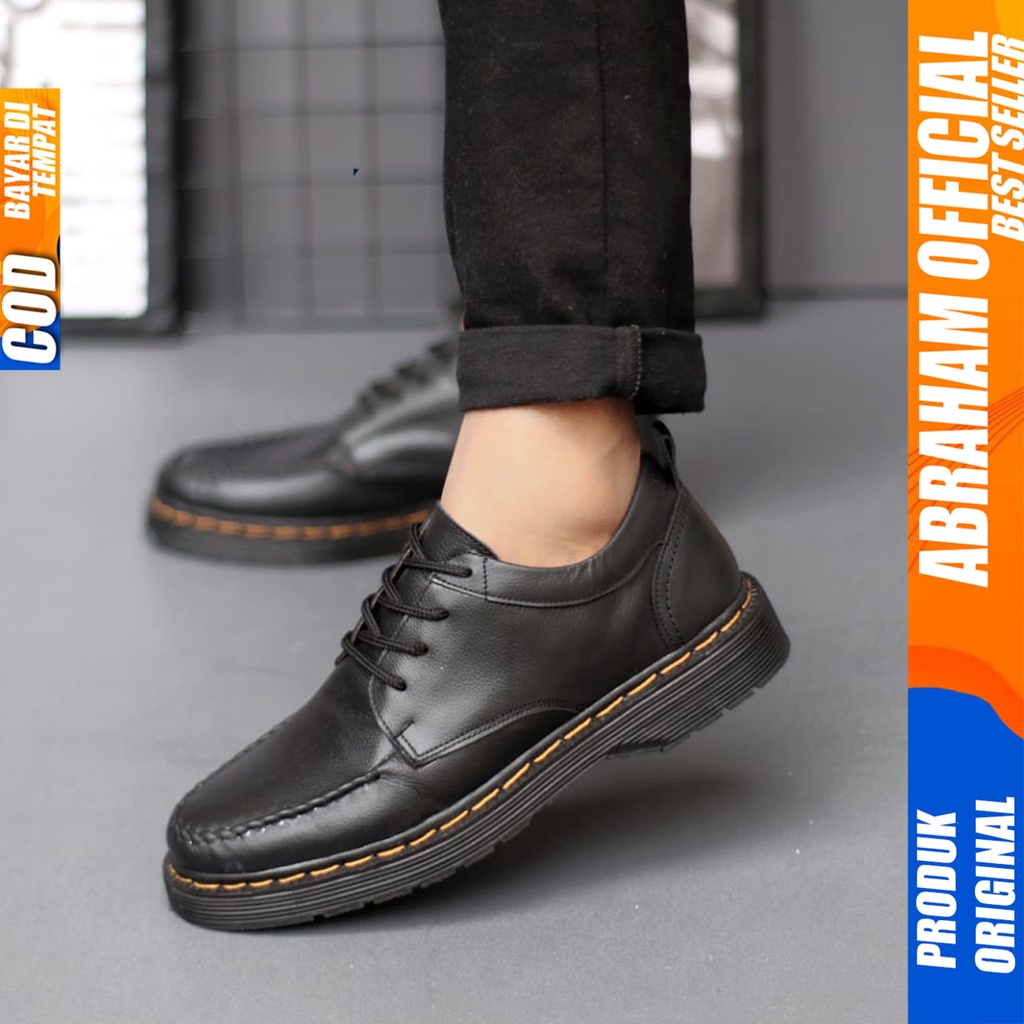 Sepatu Loafers Pantofel Formal Pria Docmart Casual Kulit Asli Hitam Kerja Pria Abraham Mosiki Slop