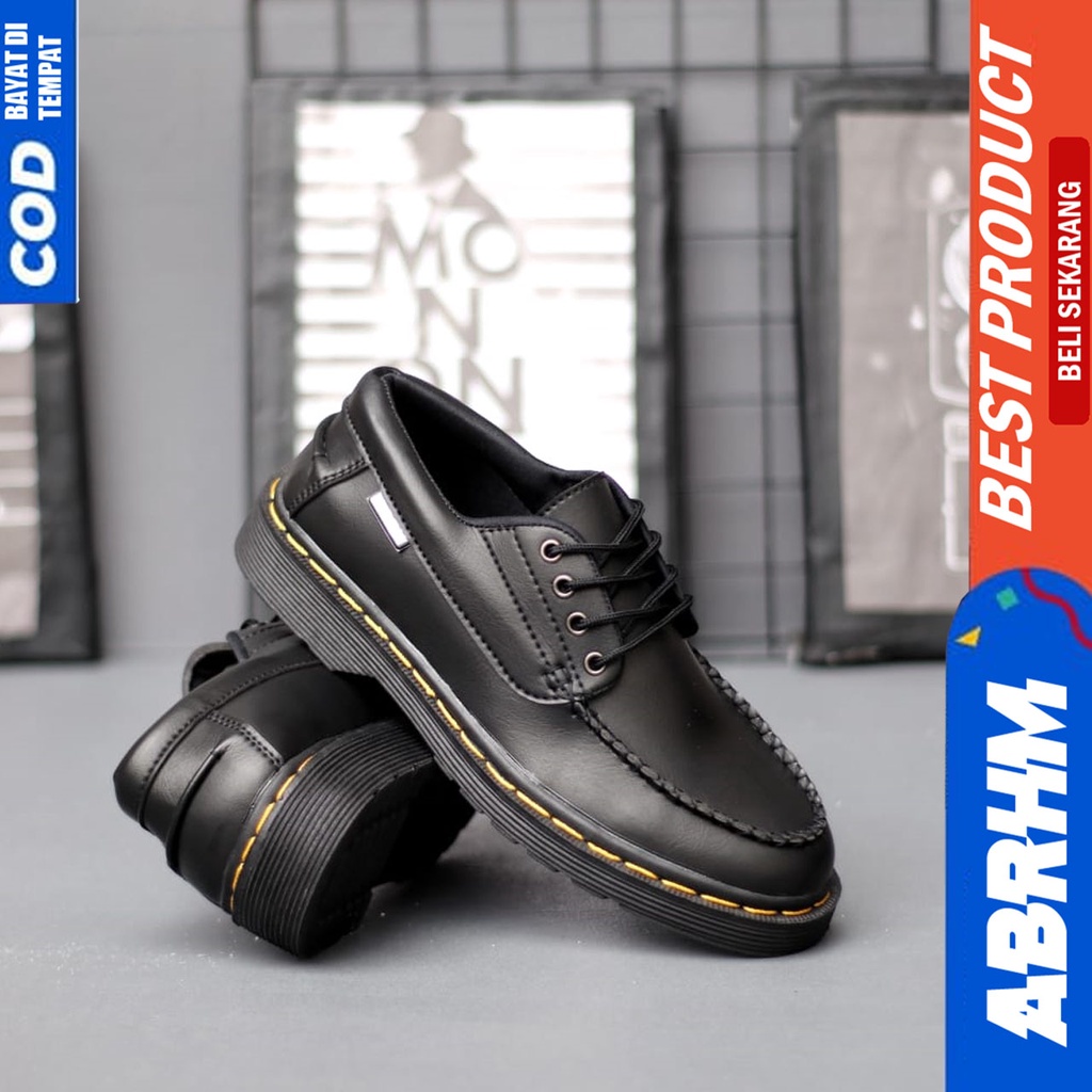 Sepatu Docmart Pria Pantofel Formal Casual Low Boots Hitam Kerja Pria Abrhm INO