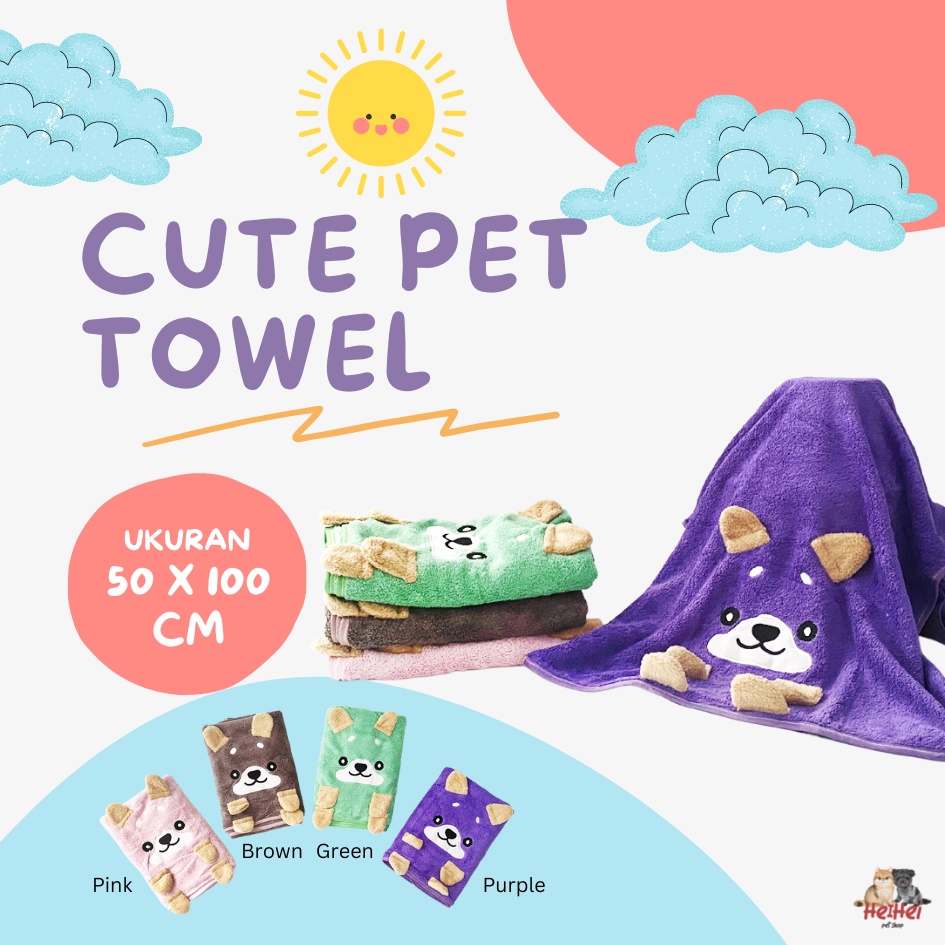 Handuk Mandi Cute 100x50 cm - Kucing Anjing Pet Towel Premium Tebal