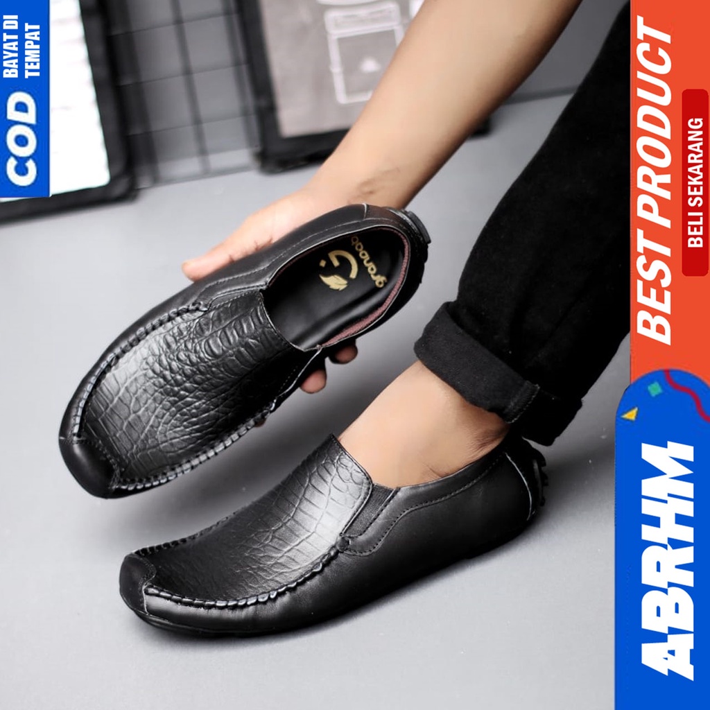 Sepatu Formal Pria Kulit Asli Casual Kerja Kantor Hitam Abrhm Asbuol