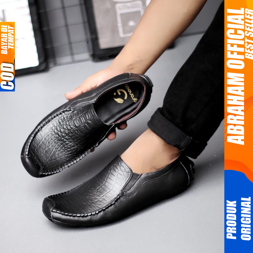 Sepatu Formal Pria Casual Kulit Asli Kerja Kantor Hitam Abarham Asbol