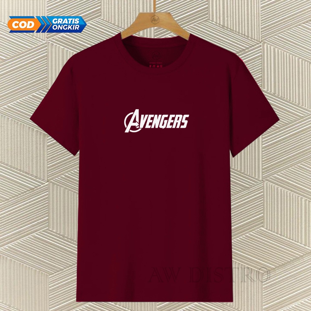 COD Baju Kaos Distro AVNGERS Teks Putih Premium Quality Lengan Pendek