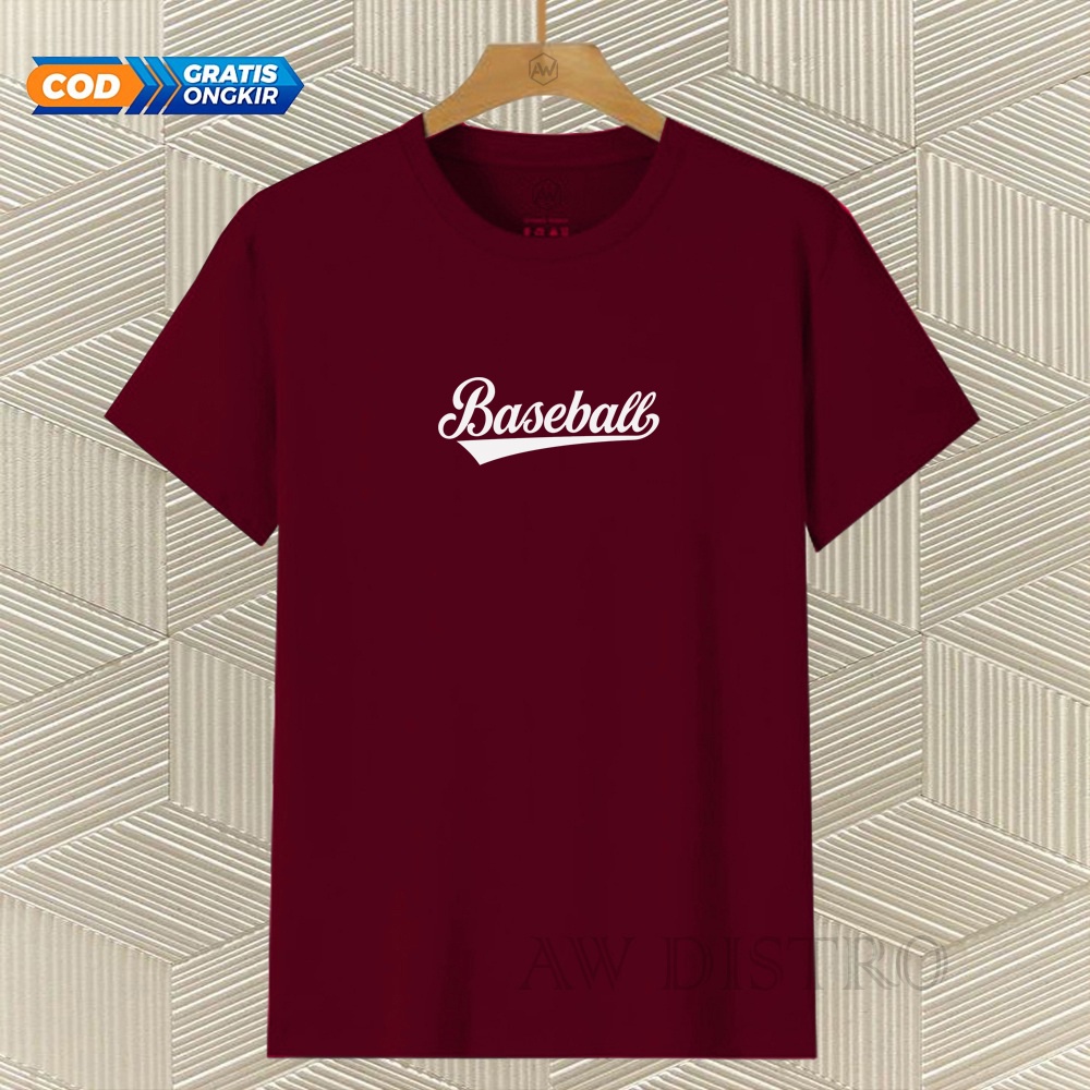 COD Baju Kaos Distro BASEBALL Teks Putih Premium Quality Lengan Pendek