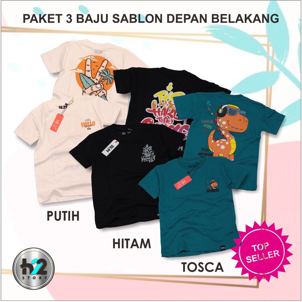 Paket 3 Kaos Anak Distro / Baju Anak Distro / Kaos Anak Distro / Atasan Anak / Bahan Cotton 30S  Kekinian By H22Story