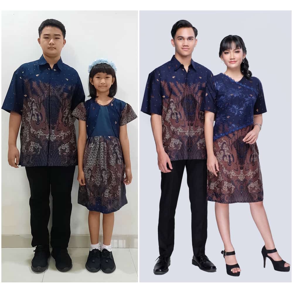 Baju Set Couple Keluarga Batik Laura Brokat Biru
