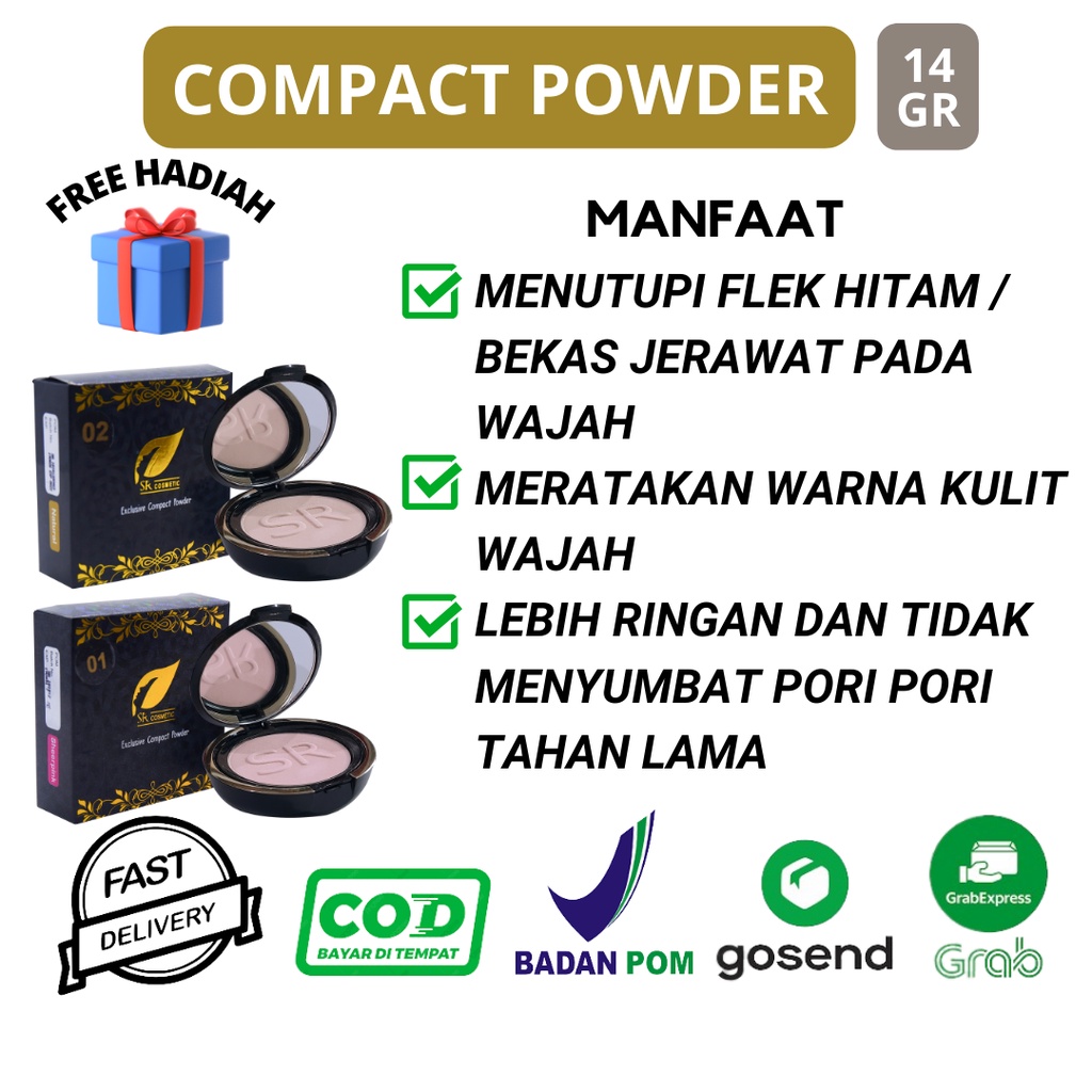 BEDAK PADAT SR12 COMPACT POWDER MENUTUP BEKAS JERAWAT FLEK HITAM ORIGINAL BPOM