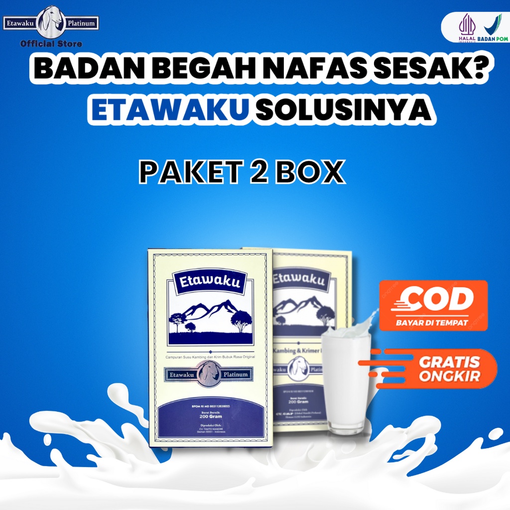 

Paket 2 Box ETAWAKU PLATINUM Susu Etawa Premium & Krimer Bubuk Isi 200 Gram