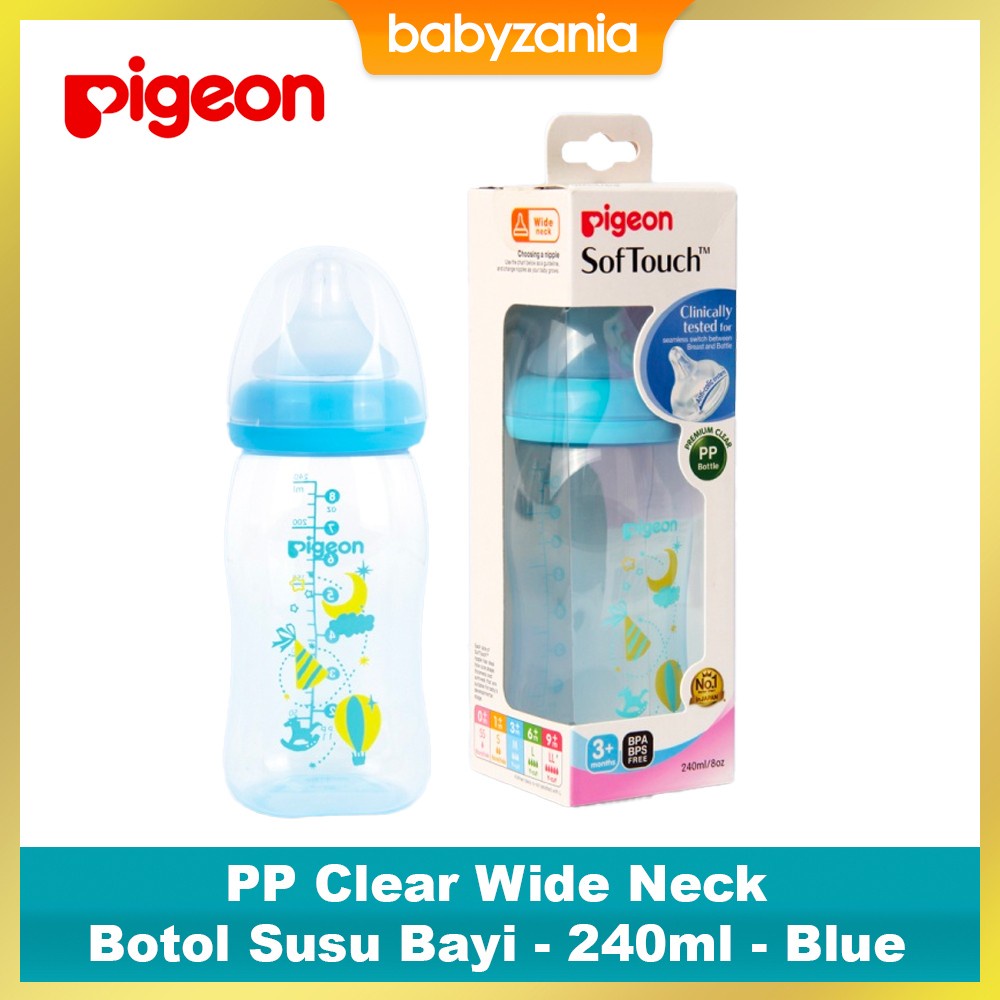 Pigeon Botol Susu Bayi PP Clear Wide Neck 240 ml - Blue