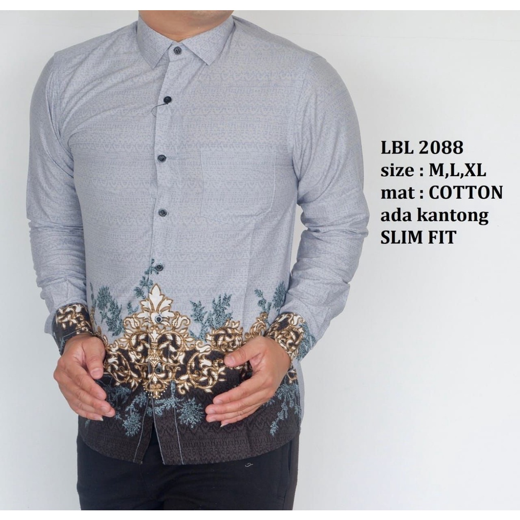 Batik Bule Kemeja Batik Slimfit Panjang Motif Casual Warna Baby Blue LBL 2088