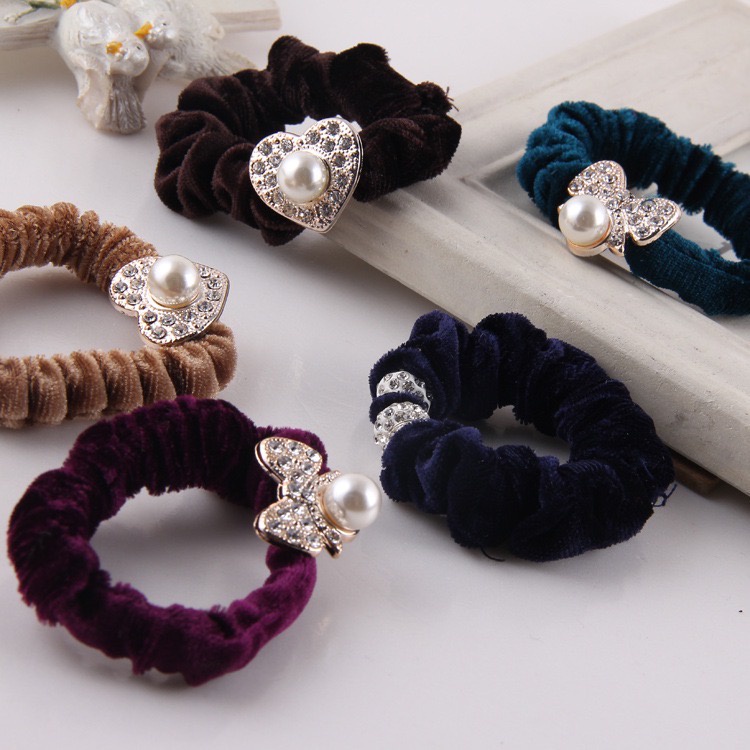 IKAT RAMBUT SCRUNCHIE MOTIF JEWELY MUTIARA / IKAT RAMBUT KOREA / IKAT RAMBUT ANAK / KUNCIRAN / SCRUNCHIE