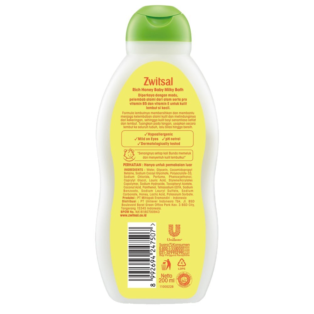 ZWITSAL BABY MILKY BATH NATURAL RICH HONEY 200ML