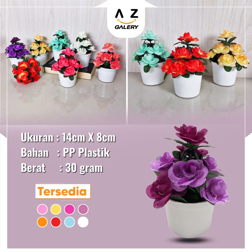 Pot Bunga Mawar Hias Plastik Mini Artifical Flower Decoration Import Tanaman Hias Palsu Cantik PBP107