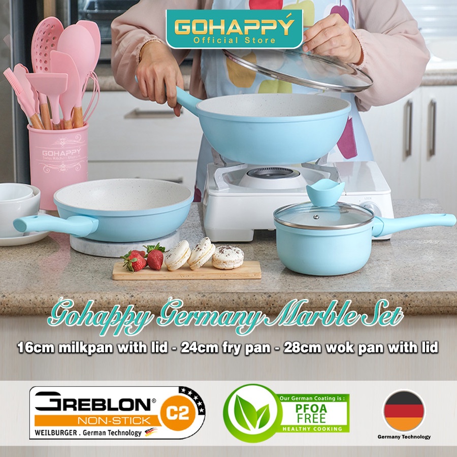 PENGGORENGAN Germany Marble Gohappy GH-G75 PANCI FRYPAN Greblon C2 Glowpan Bisa semua jenis kompor