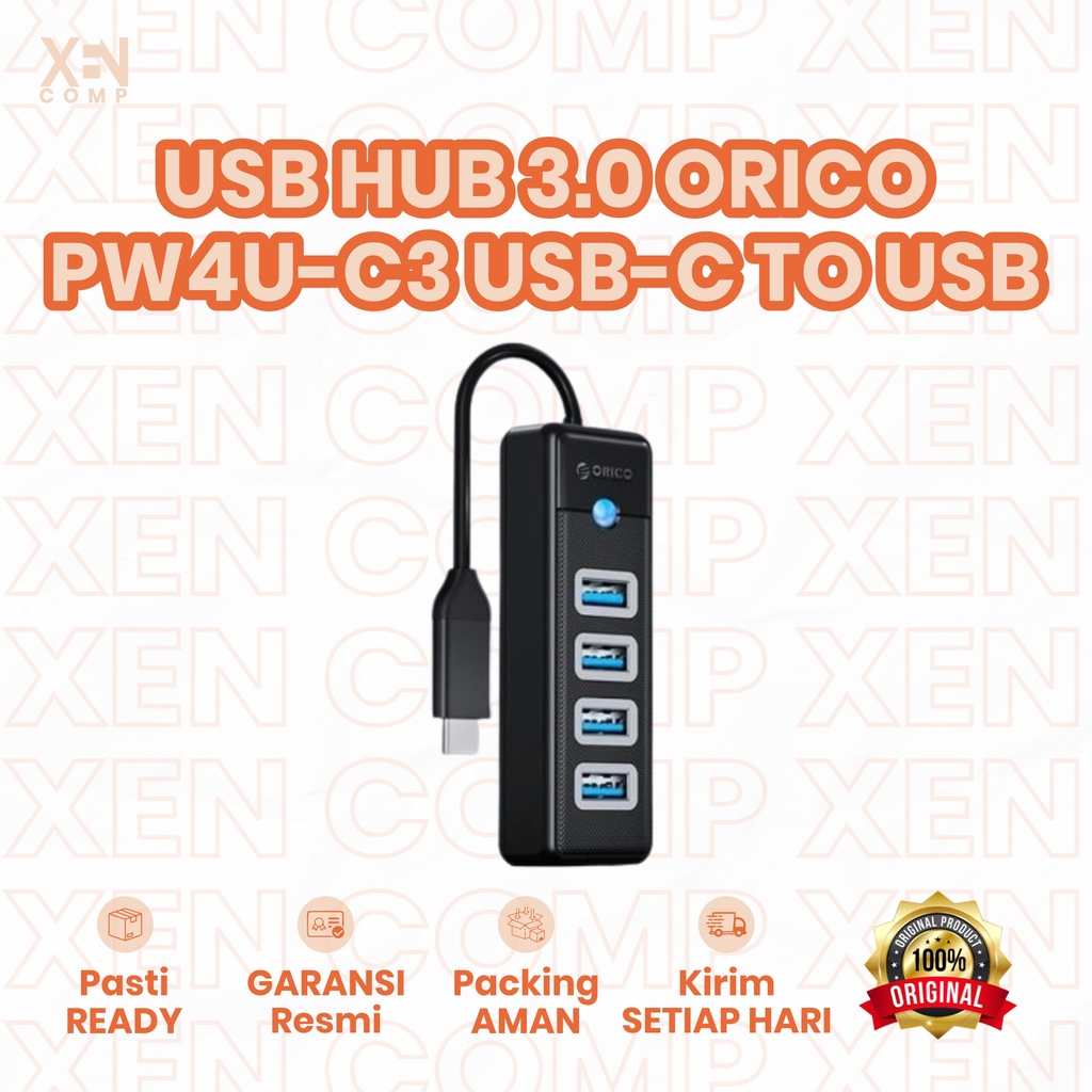 ORICO USB Hub 4 Port PW4U-C3 0.15m USB-C to USB 3.0 Plug and Play