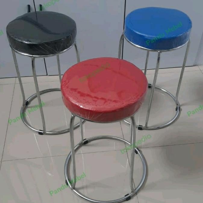 Bangku Bulat Besi Kursi Tunggu Ruang Tamu Kafe Busa Hitam Minimalis