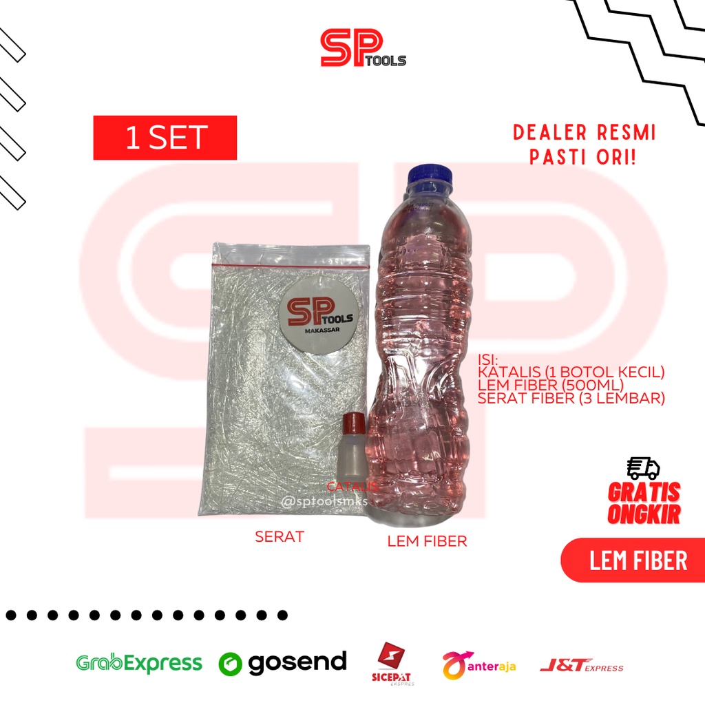 LEM FIBER GLASS / RESIN + CATALIS PENGERING + SERAT FIBER (MAT) SET