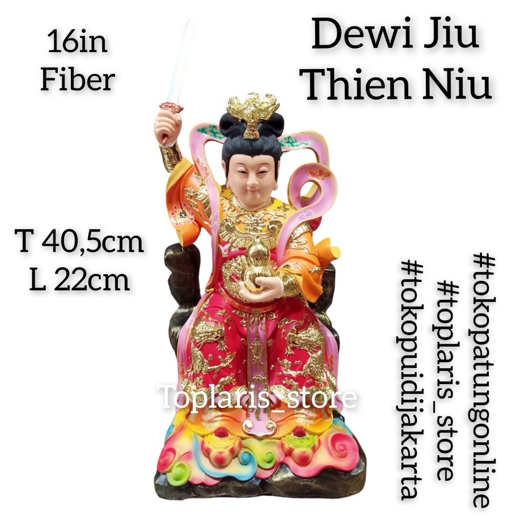 Patung Dewi Jiu Thien Niu Duduk 16in Fiber