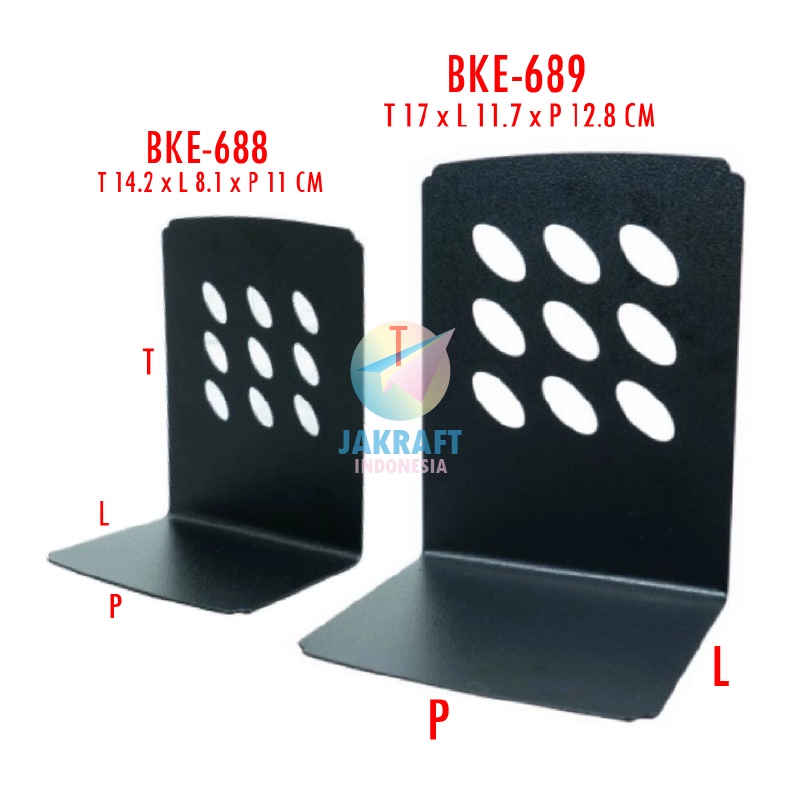 

(1 Pcs) Book End Besi JOYKO Sedang BKE-688 / Besar BKE-689 Stand Sandaran Pembatas Penahan Buku Hitam / Black Tebal Kokoh