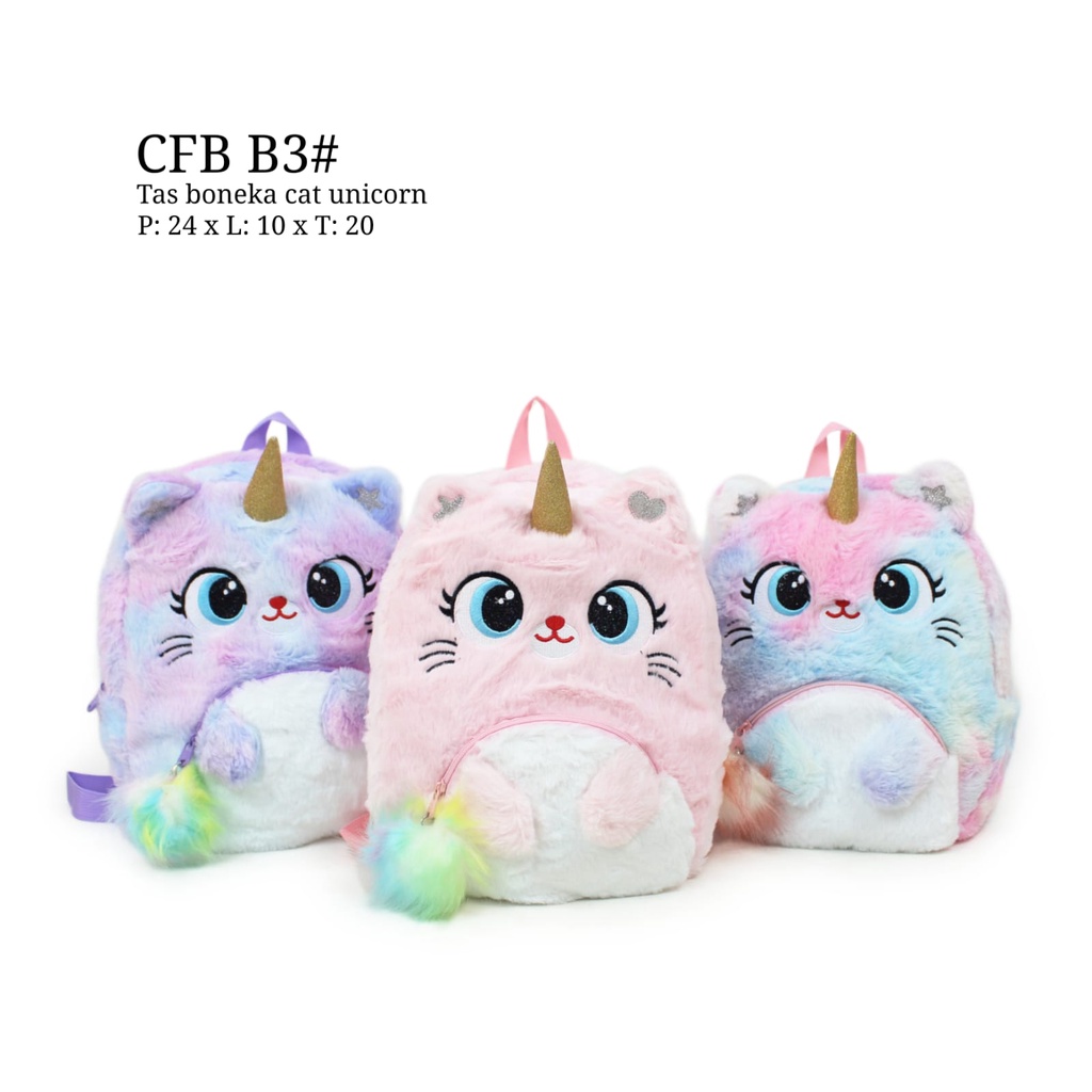 TAS BACKPACK DOLL BAG UNICORN  POMPOM BULU FUR