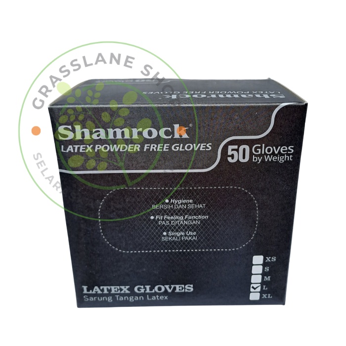 Sarung Tangan Hitam Latex No / Non Powder / Powder Free Black Gloves Shamrock