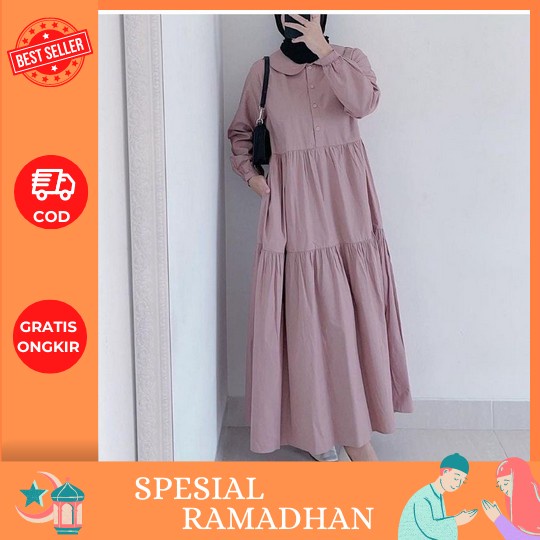 Gamis Indira New 2023 Bahan Armani Silk Mewah Murah Tebal Dan Mengkilap Busui Frendly Lingkar Dada 1