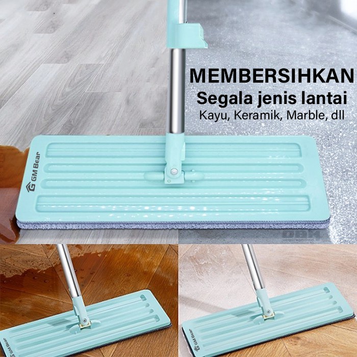 SS Alat Pel Lantai Tarik Ultra Mop Cleanze Pembersih Lantai Flat Mop Magic Putar 360 Derajat Free Kain